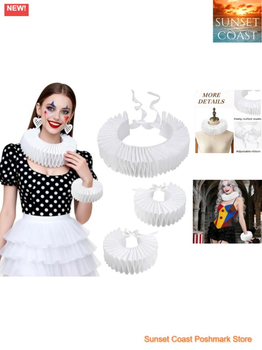 Satin Ruffle Collar and Cuff Set Victorian Elizabethan Neck Ruff Costume